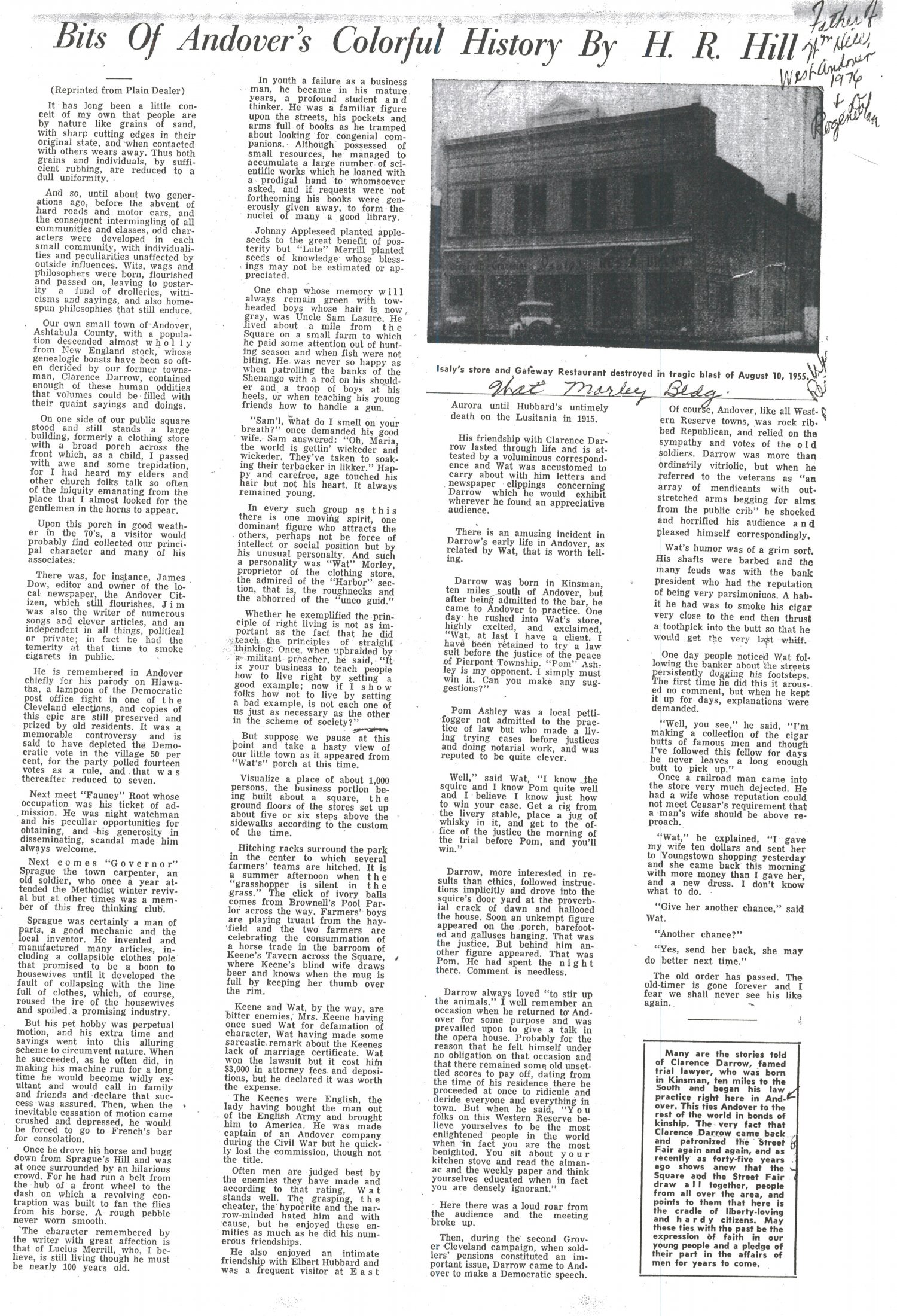 Bits Of Andover's Colorful History By H.R. Hill